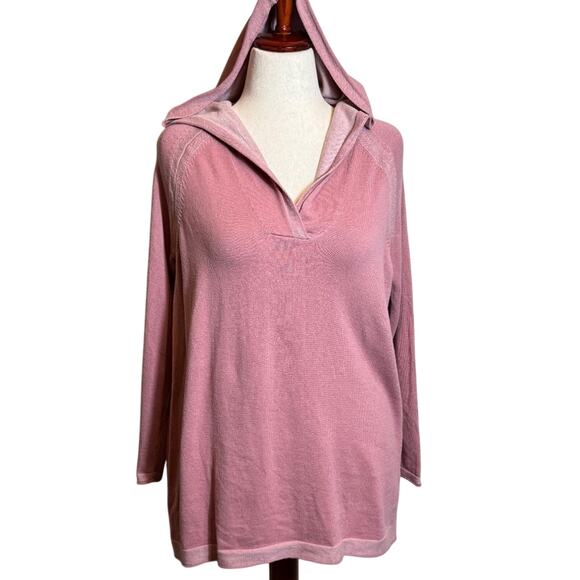 J. Jill sweater with hood soft pink open neck tunic length contrast trim Sz LP - Picture 1 of 8